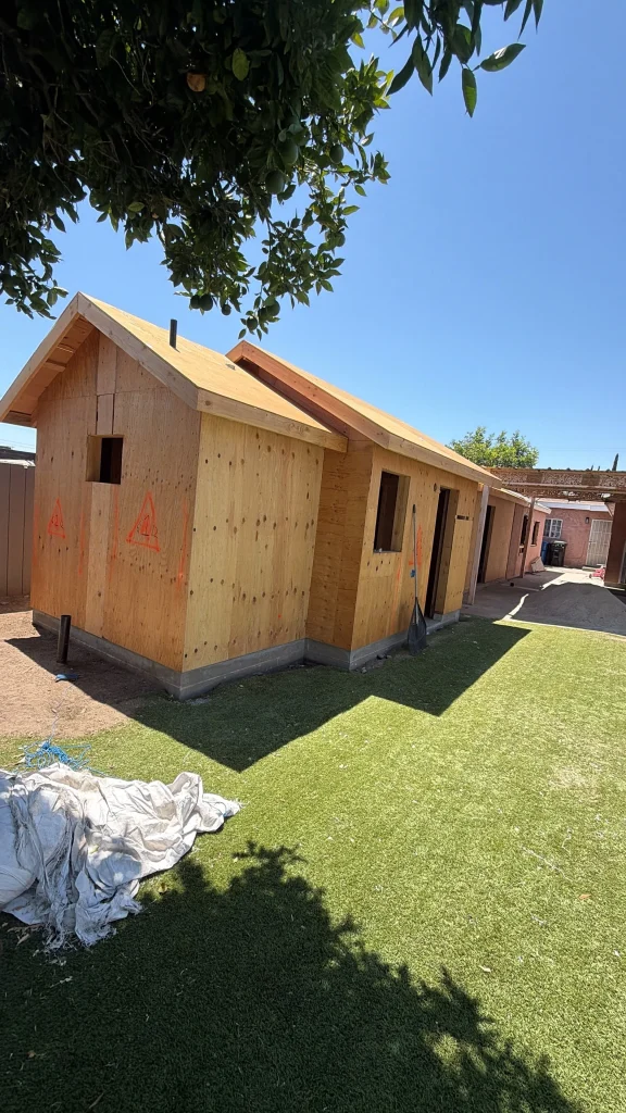 ADU construction framing on Los Angeles residential lot